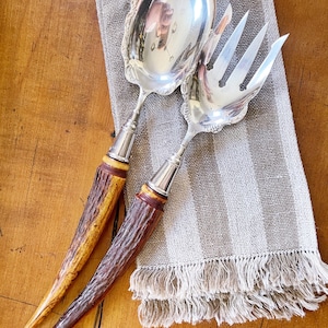 Antique Silver and Deer Antler Serving Set