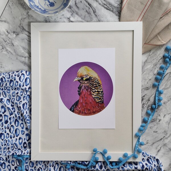 Bird print, pink magenta golden pheasant pheasant maximalist decor