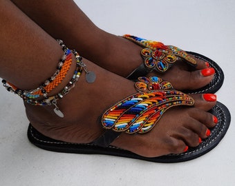 African Leather Sandals for Women - Gift for Women - Boho Sandals - Summer Sandals - Colorful Sandals