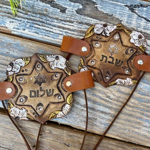 Handcrafted Leather Shabbat Shalom Candle Wraps