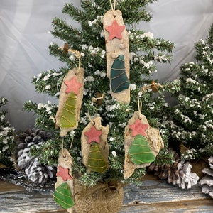 Hand-Crafted Driftwood & Sea Glass Tree Ornaments