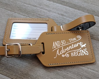 LUGGAGE TAGS Black Leather and so the Adventure Begins for - Etsy