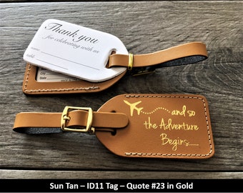 HOCHZEIT LUGG TAGS | Sun Tan Leder, Style (id 11) und so beginnt das Abenteuer in Gold, unser Zitat #23, mit passender goldener Schnalle