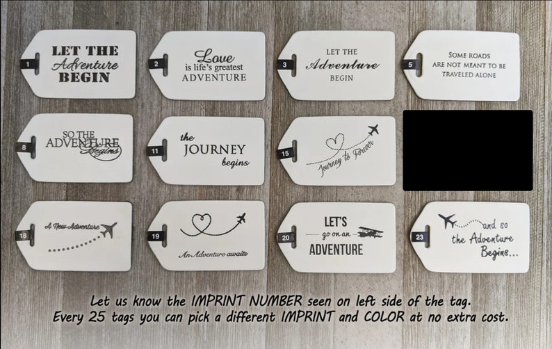 BULK LUGGAGE TAGS Silver Discount Pricing for weddings, bridal or baby showers, with silver imprints & buckles image 6