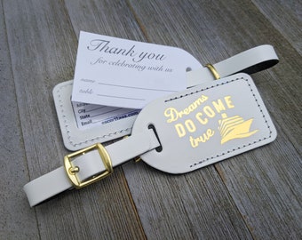 Cruise TAGS | White leather, style (id 11) Dreams Do Come True in gold, our quote #188, with matching Gold