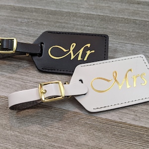 MR & MRS. LUGGAGE Tag Set| The perfect gift for the newlyweds, can also be for weddings, bridal showers, travel.Weddings tags w/gold imprint