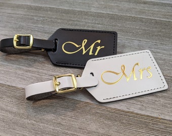 MR & MRS. LUGGAGE Tag Set| The perfect gift for the newlyweds, can also be for weddings, bridal showers, travel.Weddings tags w/gold imprint