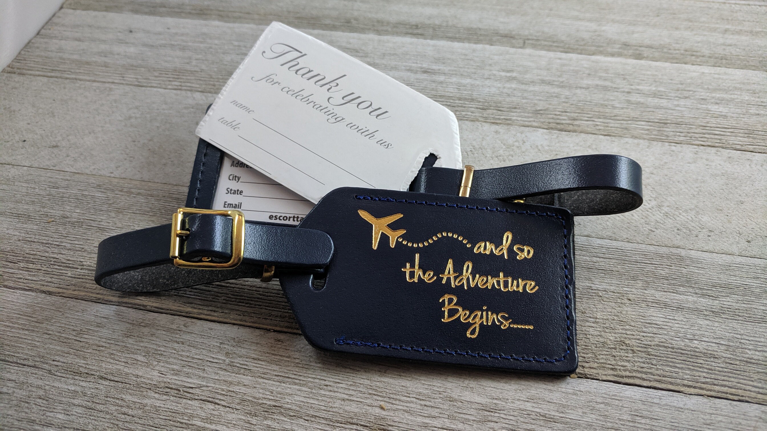 WEDDING LUGGAGE TAGS Navy Blue leather and so the Adventure Etsy