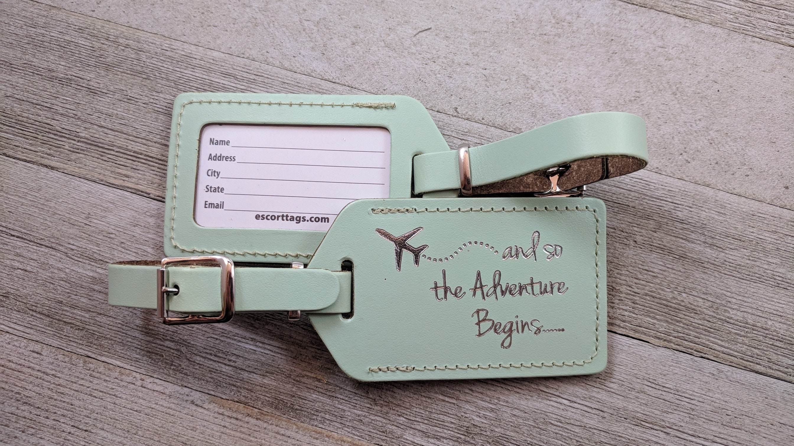 LUGGAGE TAGS Mint Leather and so the Adventure Begins With Etsy