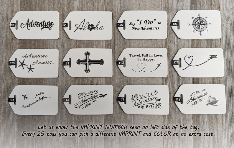 BULK LUGGAGE TAGS Silver Discount Pricing for weddings, bridal or baby showers, with silver imprints & buckles image 8