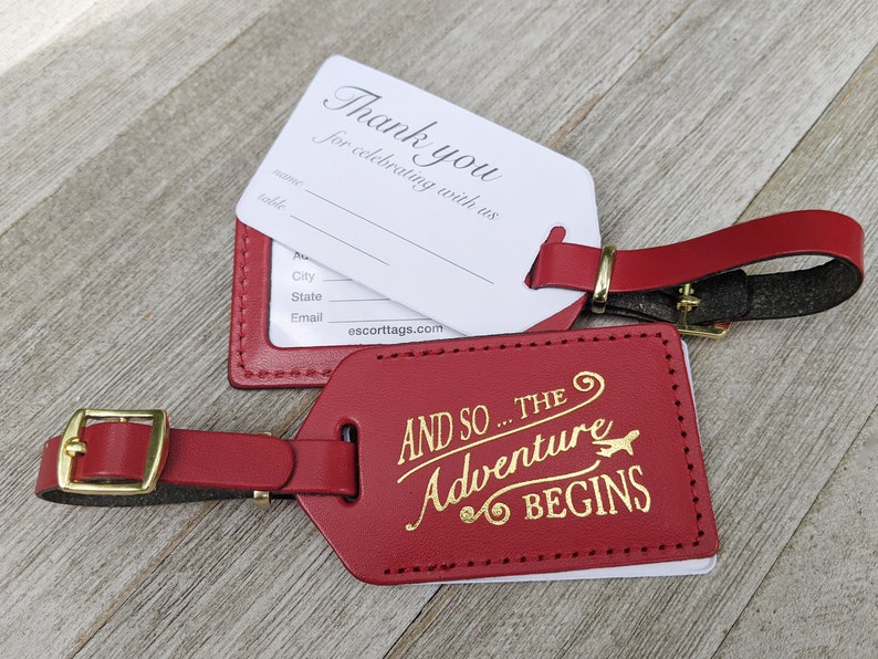 LUGGAGE TAGS Red Leather and so the Adventure Begins for Etsy