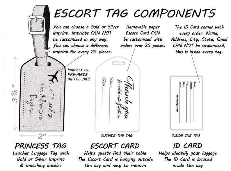 BULK LUGGAGE TAGS Silver Discount Pricing for weddings, bridal or baby showers, with silver imprints & buckles image 3