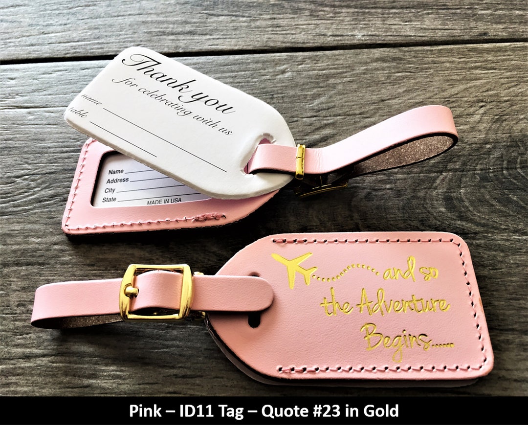 WEDDING LUGGAGE TAGS Pink Leather Style id 11 and so the Etsy