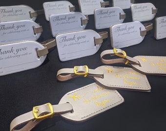 Reception wedding seating,luggage tags Champagne leather, style (id 11), and so the Adventure Begins in gold, our quote #23, .