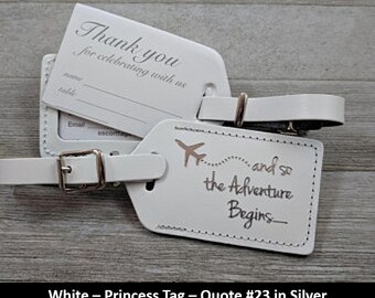 BULK LUGGAGE TAGS Silver | Discount Pricing for weddings, bridal or baby showers, with silver imprints & buckles