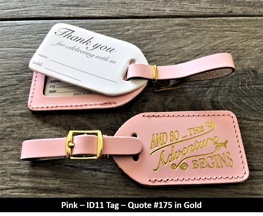 WEDDING LUGGAGE TAGS Pink Leather, Style id 11 and so the Adventure