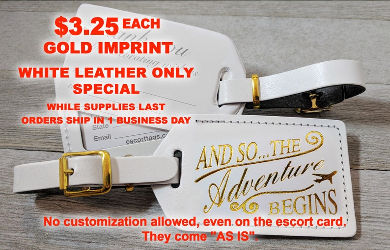 BULK LUGGAGE TAGS White Leather Only and so the Adventure Etsy