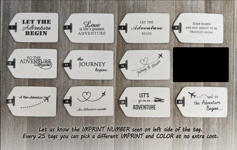 Luggage Tag Wedding Favor Mint leather, and so the Adventure Begins, for weddings, bridal or baby showers, in gold imprint & buckles image 6
