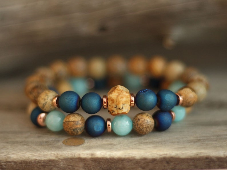 Jade Agate and hematite bracelets Stack BraceletsDuo BraceletsTwo BraceletsJasper