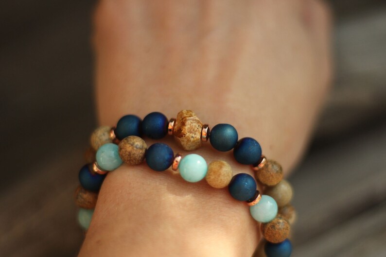 Jade Agate and hematite bracelets Stack BraceletsDuo BraceletsTwo BraceletsJasper