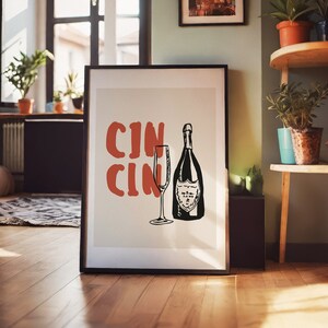 Trendy Cin Cin Print, Martini Cheers Print, Cocktail Print, Bar Cart Art Print, Maximalist Kitchen Print, Vintage Drink Poster, Retro Art