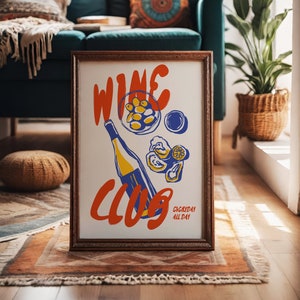 Wine Club Poster, Cin Cin Print, Food & Drink Print, Vintage Food Poster, Wine Art Print, Modern Bar Cart Art, Trendy Kitchen Printable Art