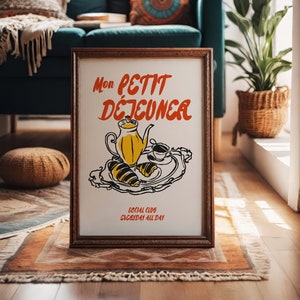 Breakfast Club Print, Retro Diner Poster for Kitchen, Retro Food Poster, Cute Cartoon Poster, Kitchen Wall Art, Retro Characters Print