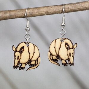Realistic Texas Armadillo Wooden Dangle Earrings