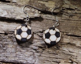 Soccer Ball Wooden Dangle Earrings