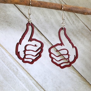 Thumbs Up Wooden Dangle Earrings