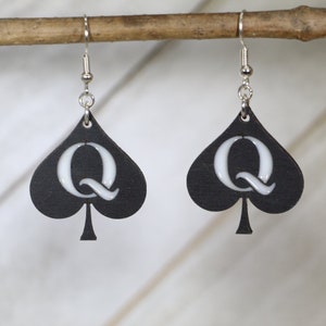 Queen of Spade Wooden Dangle Earrings
