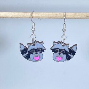 Cute Raccoon Wooden Dangle Earrings