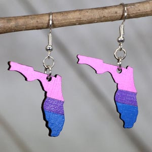 LGBTQ+ Florida Bisexual Flag Wooden Dangle Earrings