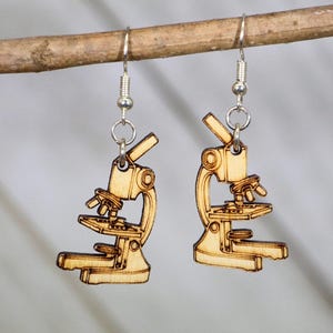 Microscope Wooden Dangle Earrings