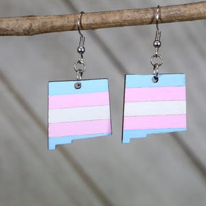LGBTQ+ New Mexico Trans Flag Wooden Dangle Earrings