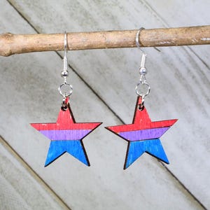 LBQTQ+ Bisexual Star Wooden Dangle Earrings