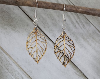 Cutout Leaf Wooden Dangle Earrings