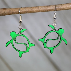 Cutout Sea Turtle Wooden Dangle Earrings