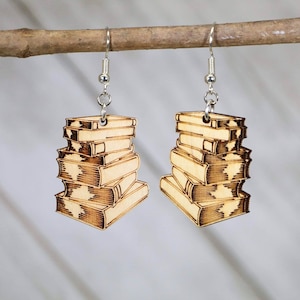Literary Chic Dangle Earrings - Stack of Books Design
