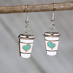 Coffee Cup Wooden Dangle Earrings