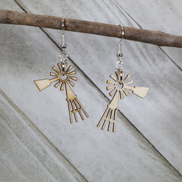 Farmland Prairie Windmills Dangle Earrings