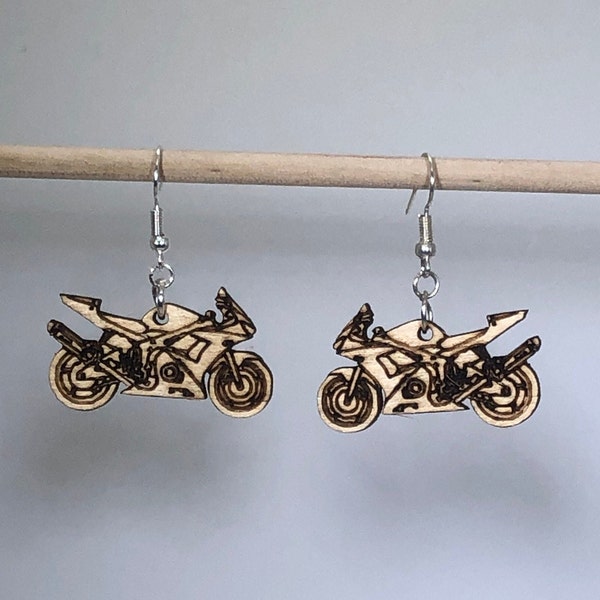 Motorcycle Crotch Rocket Wooden Dangle Earrings