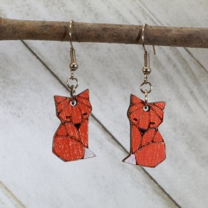 Origami Fox Wooden Dangle Earrings