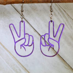 Peace Sign Hand Wooden Dangle Earrings