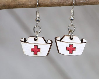 Nurse Hat Holzohrringe, Krankenschwester Hut