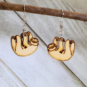 Cute Sloth Wooden Dangle Earrings