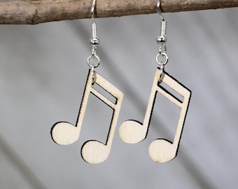 Houten hangoorbellen muzieknoot