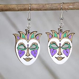 Mardi Gras Mask Wooden Dangle Earrings