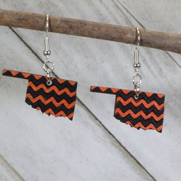 Oklahoma Chevron Wooden Dangle Earrings