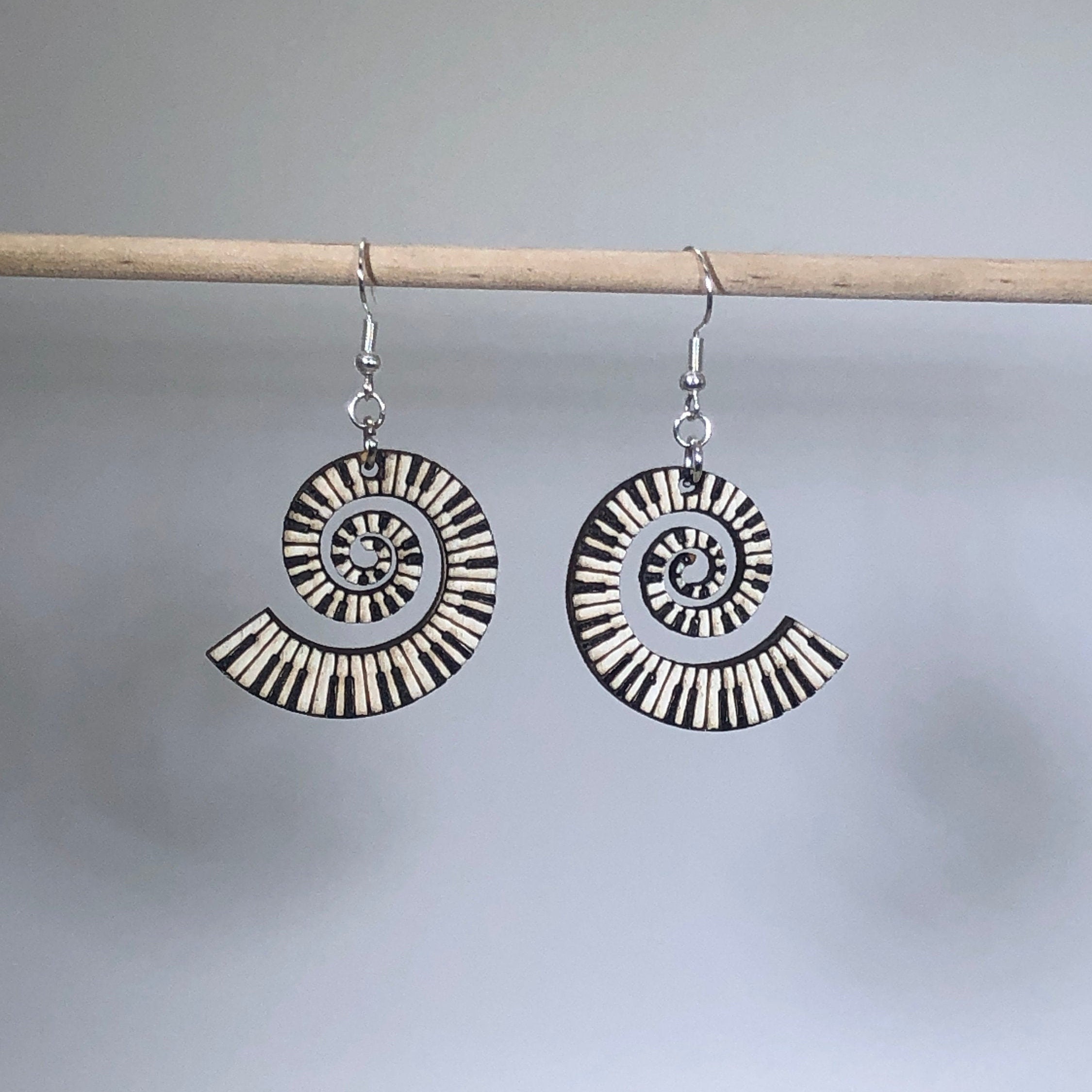 Piano Swirling Keyboard Wooden Dangle Earrings for Music - Etsy